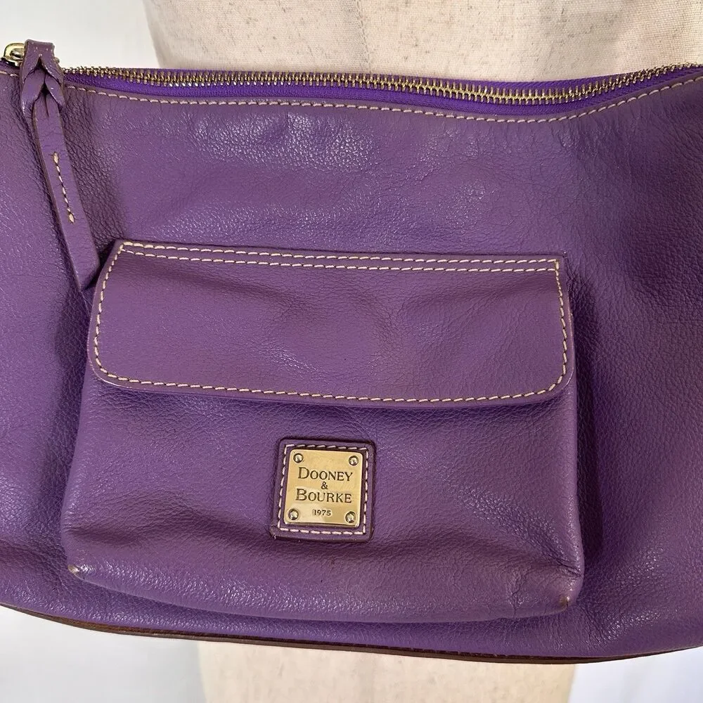 Vintage Dooney & Bourke Purple Pebble Leather Shoulder Bag Purse Flap Pocket y2k